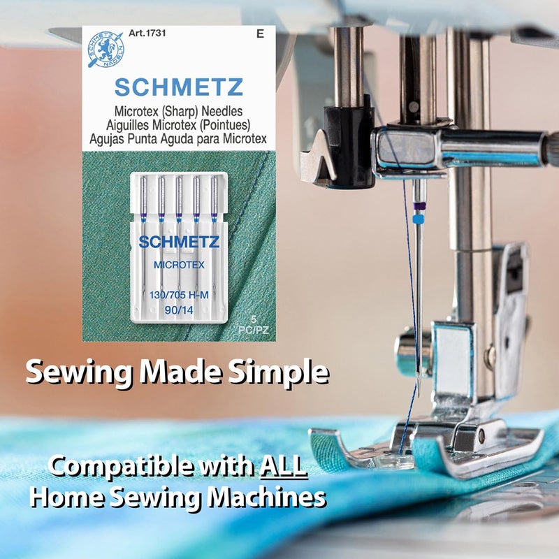 SCHMETZ Microtex Sharp Sewing Machine Needles - Quilting & Topstitching Supplies, Size 90/14, 5-Needle Card, Pack of 1 - Image 2
